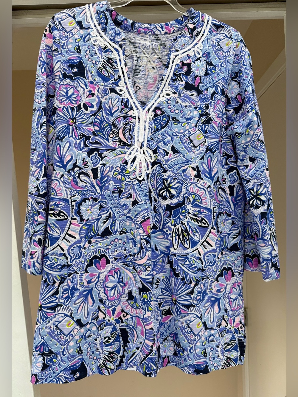 Lilly Pulitzer Kaia purple navy blue tunic top with elephants sz large